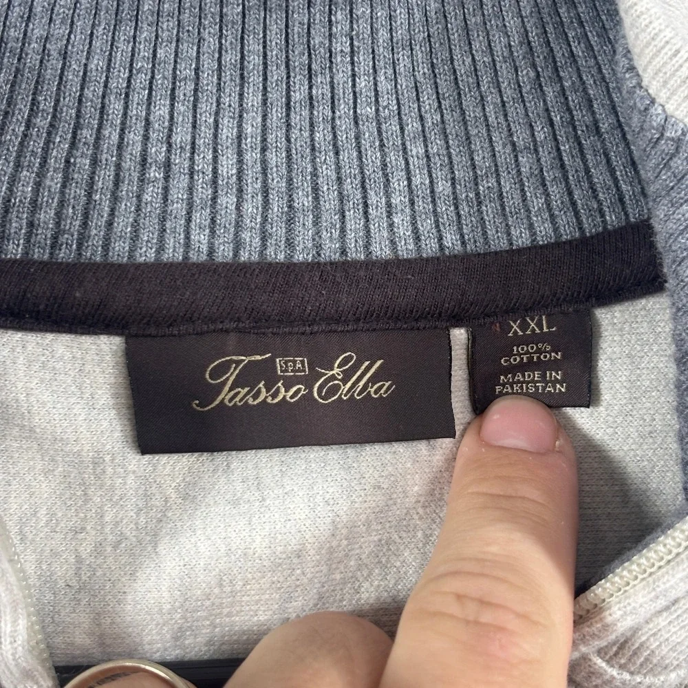 Tasso Elba Mens XXL Quarter Zip Pullover Sweater Oatmeal Heather 100% Cotton Rib
